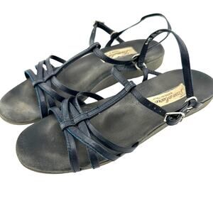 Vintage Famolare Italy Made Navy Leather Sandals Size 6.5 Women Strappy